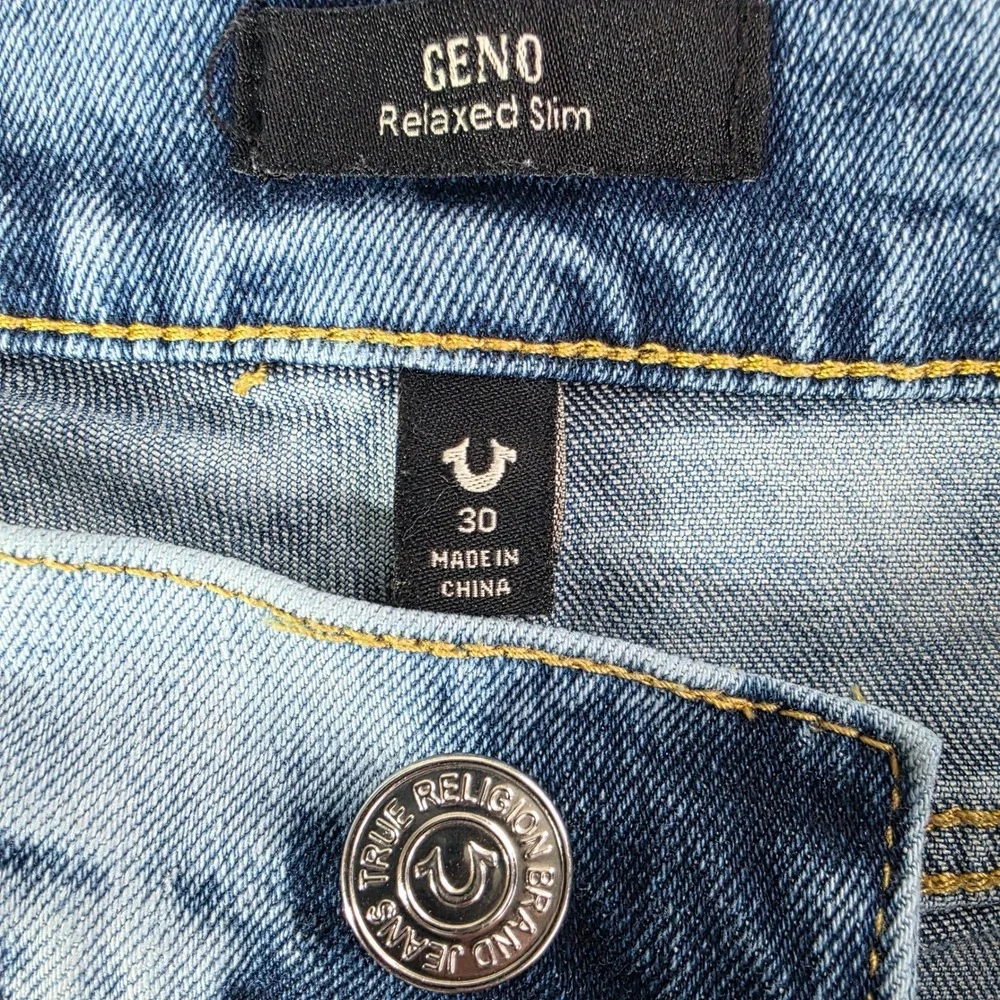 True Religion Geno Relaxed Slim Jeans Mens 31x31 Light Wash Blue Denim